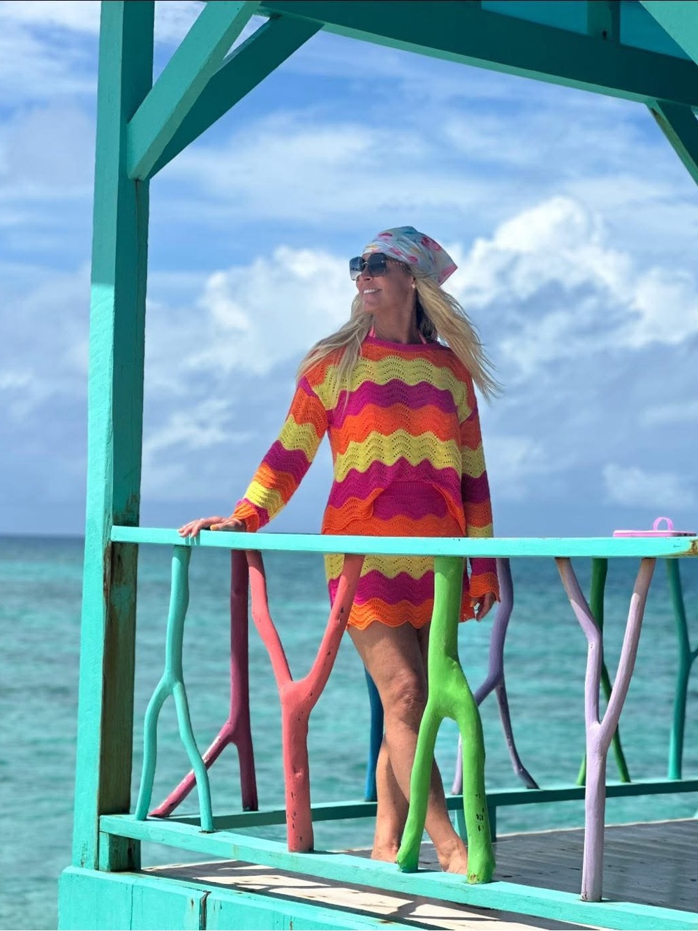 Beach Riot Wavy Stripe Knit Cover-Up in Pink, Orange & Yellow skirt & top
